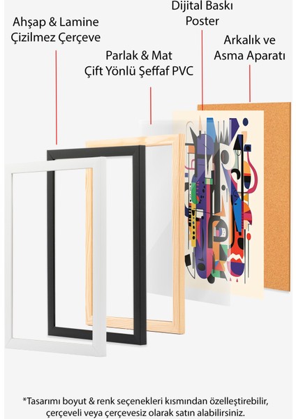 Ahşap Çerçeveli Tablo, Soyut Geometrik Çizgi, Ofis Dekoru Poster No: 111368
