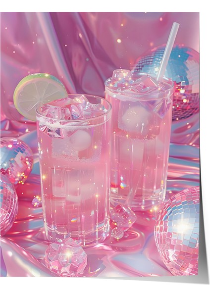 Çerçevesiz Poster, Pembe Içecek Bardakları, Mutfak Dekoru Poster No: 112002