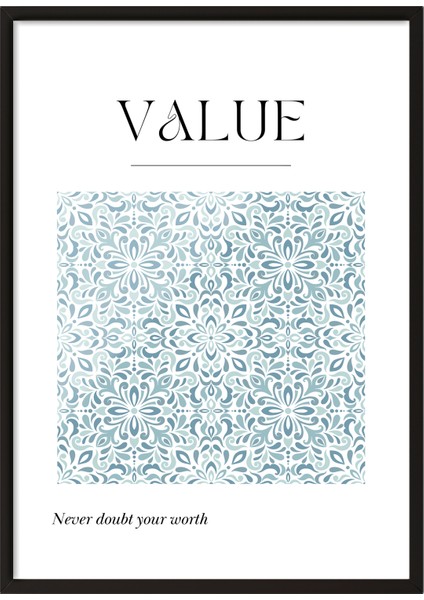 Siyah Çerçeveli Tablo, Value Minimal Mavi Desen, Çalışma Odası Dekoru Poster No: 112094