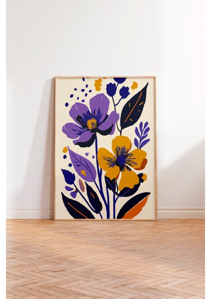 Ahşap Çerçeveli Tablo, Mor Fonda Çiçek Iillüstrasyonu, Salon Dekoru Poster No: 111760 modelleri