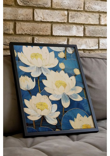 Siyah Çerçeveli Tablo, Lotus Çiçekleri Illüstrasyonu, Banyo Dekoru Poster No: 111766 indirimleri