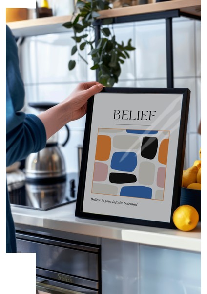 Siyah Çerçeveli Tablo, Belief Geometrik Desen, Çalışma Odası Dekoru Poster No: 112217 modelleri
