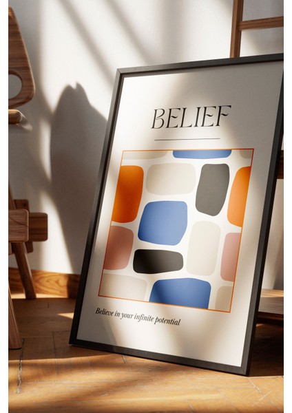 Siyah Çerçeveli Tablo, Belief Geometrik Desen, Çalışma Odası Dekoru Poster No: 112217 fırsatları