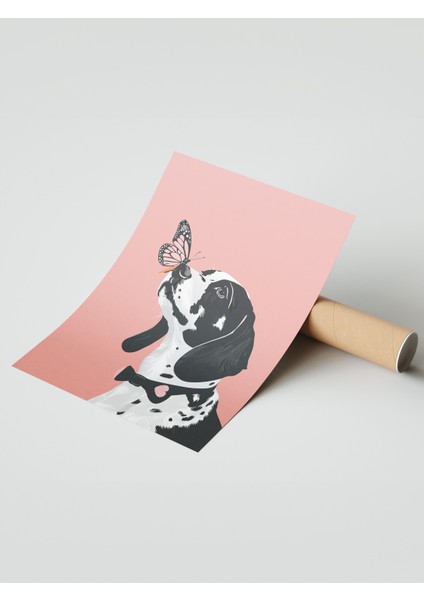 Çerçevesiz Poster, Siyah Beyaz Köpek ve Kelebek, Çocuk Odası Dekoru Poster No: 112221 modelleri