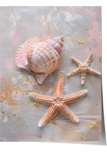 Çerçevesiz Poster, Deniz Kabukları ve Yıldız, Banyo Dekoru Poster No: 112014