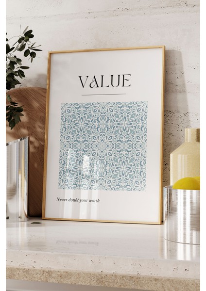 Ahşap Çerçeveli Tablo, Value Minimal Mavi Desen, Çalışma Odası Dekoru Poster No: 112094 fırsatları