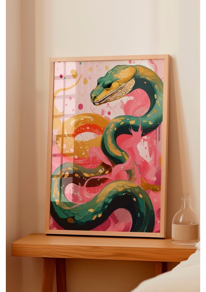 Ahşap Çerçeveli Tablo, Sanatsal Yılan Çizimi, Salon Dekoru Poster No: 112209 fiyatları