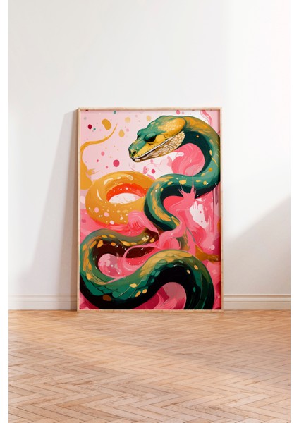 Ahşap Çerçeveli Tablo, Sanatsal Yılan Çizimi, Salon Dekoru Poster No: 112209 modelleri