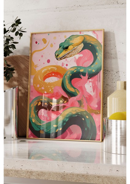 Ahşap Çerçeveli Tablo, Sanatsal Yılan Çizimi, Salon Dekoru Poster No: 112209 fırsatları