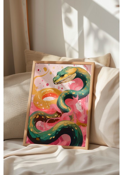 Ahşap Çerçeveli Tablo, Sanatsal Yılan Çizimi, Salon Dekoru Poster No: 112209 indirimleri