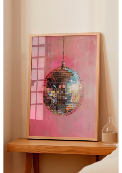Ahşap Çerçeveli Tablo, Pembe Disko Topu, Genç Odası Dekoru Poster No: 111965 fiyatları