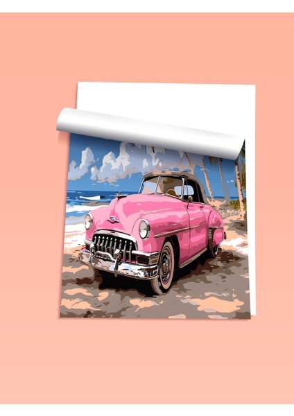 Çerçevesiz Poster, Pembe Klasik Araba Manzarası, Salon Dekoru Poster No: 111885 fiyatları