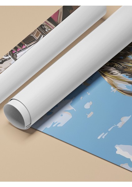 Çerçevesiz Poster, Pembe Klasik Araba Manzarası, Salon Dekoru Poster No: 111885 fırsatları