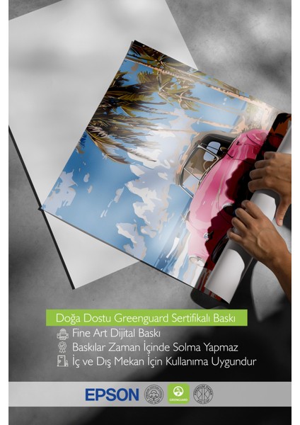 Çerçevesiz Poster, Pembe Klasik Araba Manzarası, Salon Dekoru Poster No: 111885