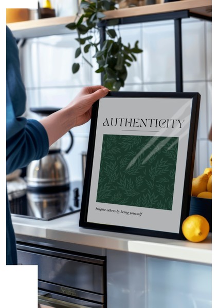 Siyah Çerçeveli Tablo, Authenticity Yeşil Yaprak, Çalışma Odası Dekoru Poster No: 112096 modelleri