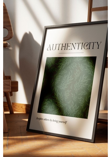 Siyah Çerçeveli Tablo, Authenticity Yeşil Yaprak, Çalışma Odası Dekoru Poster No: 112096 fırsatları