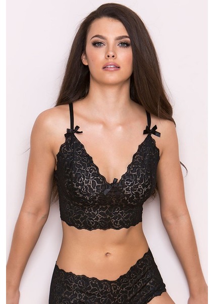 Kadın Siyah Şortlu Dantelli Bralet Takımı