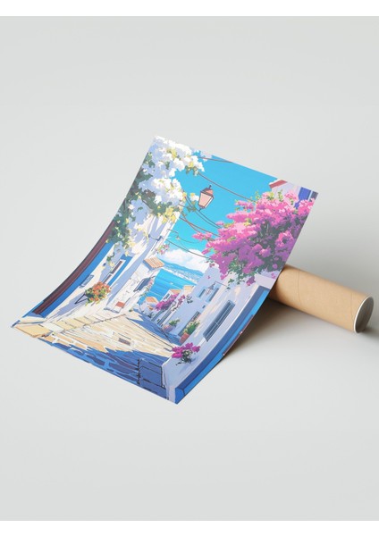 Çerçevesiz Poster, Yunan Adası Sokak Manzarası, Balkon Dekoru Poster No: 111245 modelleri