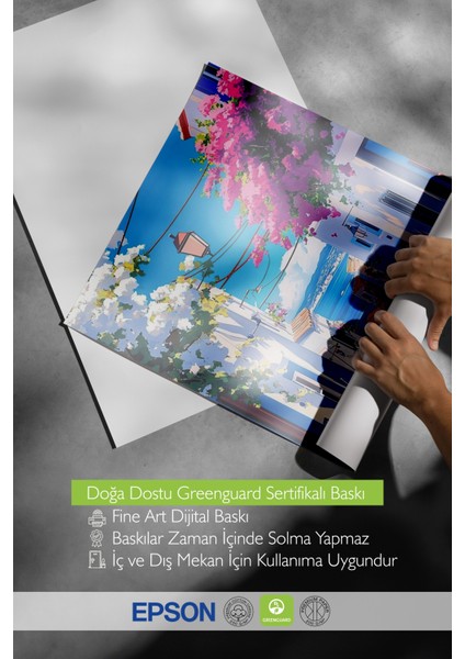 Çerçevesiz Poster, Yunan Adası Sokak Manzarası, Balkon Dekoru Poster No: 111245