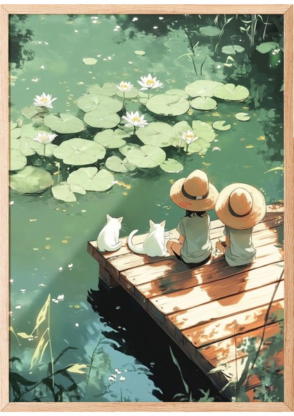 Ahşap Çerçeveli Tablo, Göl Üstünde Manzara, Salon Dekoru Poster No: 111359
