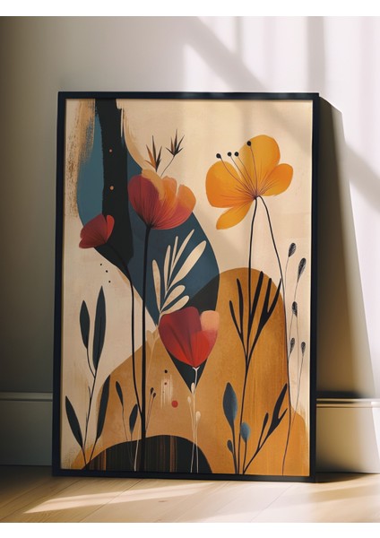 Siyah Çerçeveli Tablo, Sarı Kırmızı Gelincikler, Salon Dekoru Poster No: 111560 fiyatları