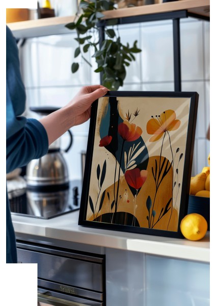 Siyah Çerçeveli Tablo, Sarı Kırmızı Gelincikler, Salon Dekoru Poster No: 111560 modelleri