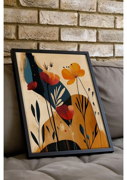 Siyah Çerçeveli Tablo, Sarı Kırmızı Gelincikler, Salon Dekoru Poster No: 111560 indirimleri