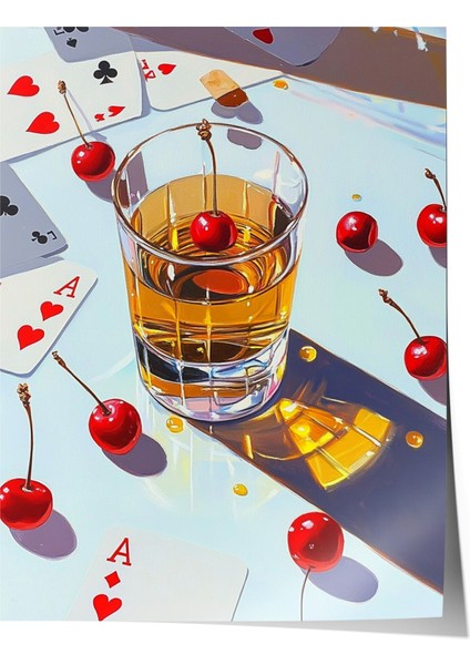 Çerçevesiz Poster, Vişneli Içki Bardağı Tasarımı, Bar Alanı Dekoru Poster No: 111186
