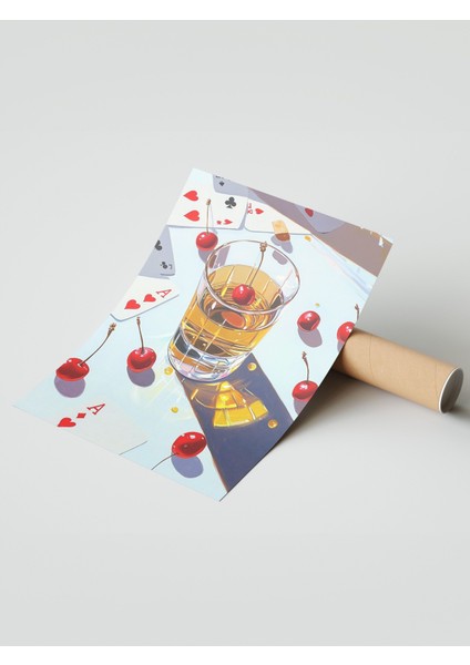 Çerçevesiz Poster, Vişneli Içki Bardağı Tasarımı, Bar Alanı Dekoru Poster No: 111186 modelleri