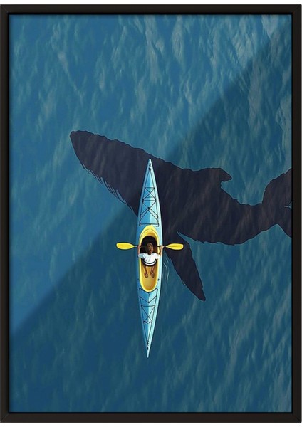 Siyah Çerçeveli Tablo, Kanoda Kürek Çeken Kişi, Ofis Dekoru Poster No: 111375