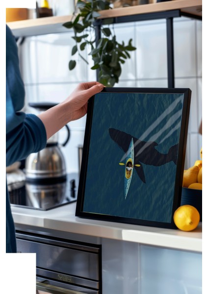 Siyah Çerçeveli Tablo, Kanoda Kürek Çeken Kişi, Ofis Dekoru Poster No: 111375 modelleri