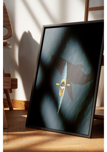 Siyah Çerçeveli Tablo, Kanoda Kürek Çeken Kişi, Ofis Dekoru Poster No: 111375 fırsatları