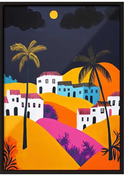 Siyah Çerçeveli Tablo, Tropikal Gün Batımı, Salon Dekoru Poster No: 111460