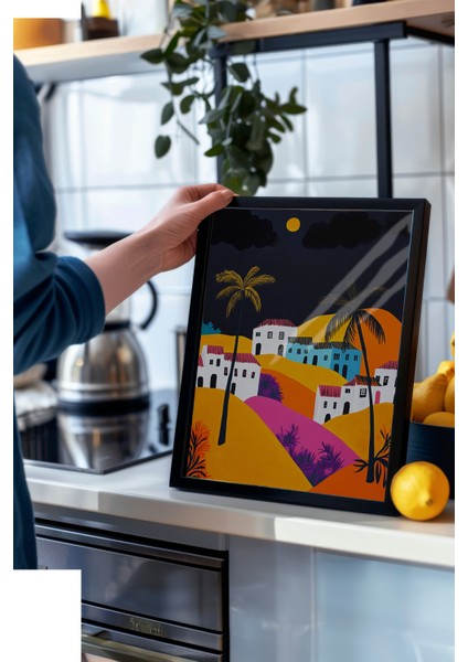 Siyah Çerçeveli Tablo, Tropikal Gün Batımı, Salon Dekoru Poster No: 111460 modelleri