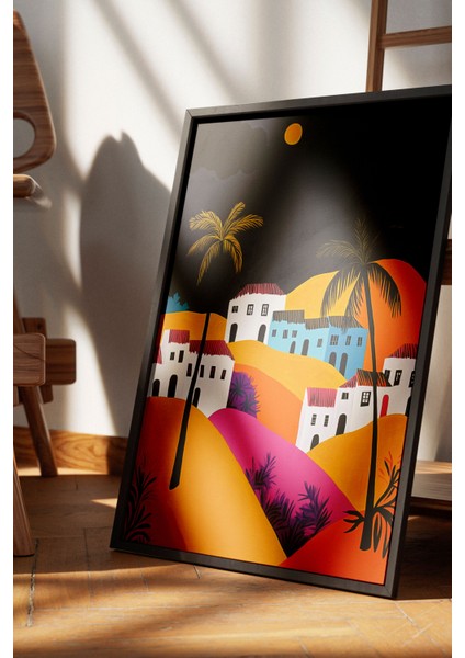 Siyah Çerçeveli Tablo, Tropikal Gün Batımı, Salon Dekoru Poster No: 111460 fırsatları