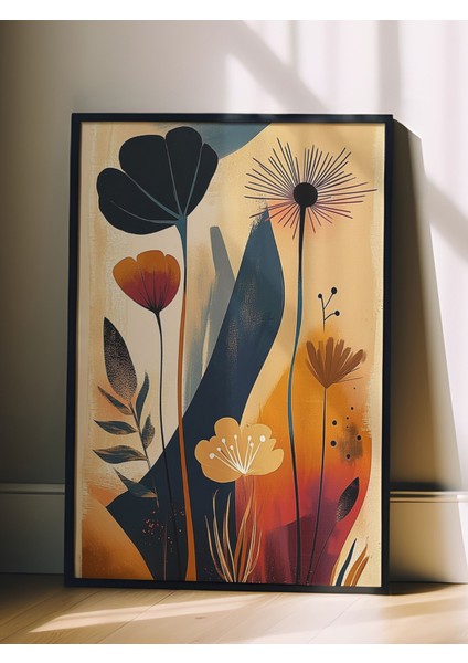 Siyah Çerçeveli Tablo, Siyah Turuncu Çiçekler, Salon Dekoru Poster No: 111564 fiyatları