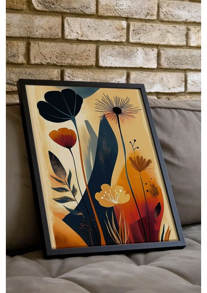 Siyah Çerçeveli Tablo, Siyah Turuncu Çiçekler, Salon Dekoru Poster No: 111564 indirimleri