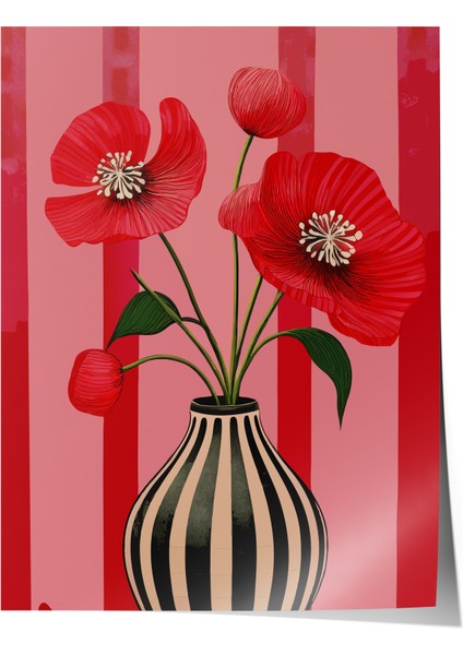 Çerçevesiz Poster, Kırmızı Fon Gelincik, Salon Dekoru Poster No: 111678