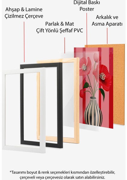 Çerçevesiz Poster, Kırmızı Fon Gelincik, Salon Dekoru Poster No: 111678 indirimleri