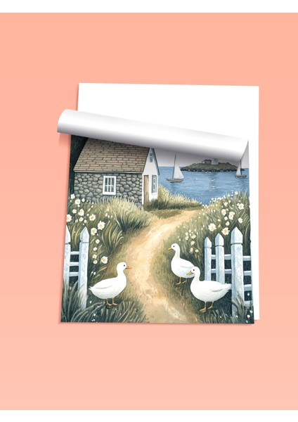 Çerçevesiz Poster, Kırsal Köy Evi Illüstrasyonu, Salon Dekoru Poster No: 111430 fiyatları