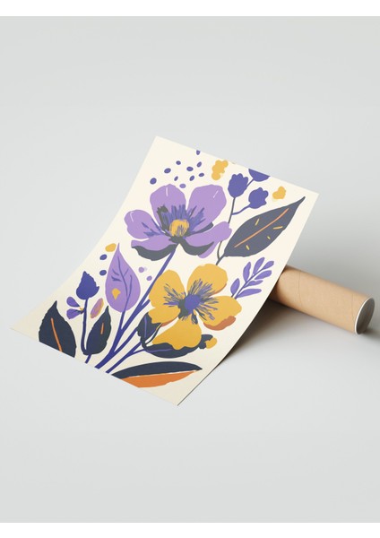 Çerçevesiz Poster, Mor Fonda Çiçek Iillüstrasyonu, Salon Dekoru Poster No: 111760 modelleri