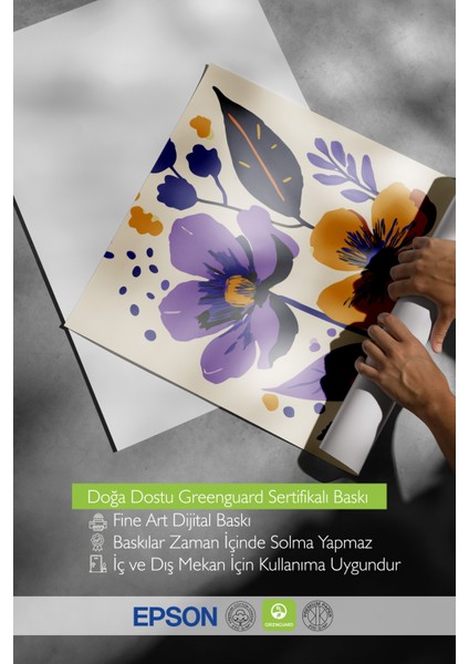 Çerçevesiz Poster, Mor Fonda Çiçek Iillüstrasyonu, Salon Dekoru Poster No: 111760