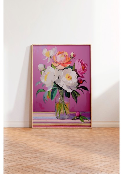 Ahşap Çerçeveli Tablo, Pembe Çiçek Illüstrasyonu, Salon Dekoru Poster No: 111729 modelleri