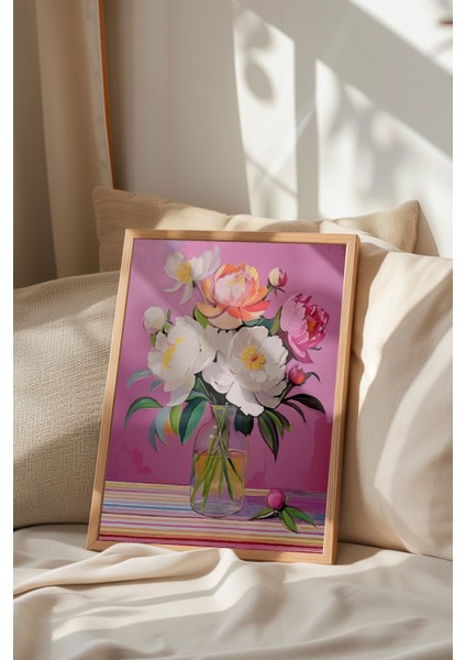 Ahşap Çerçeveli Tablo, Pembe Çiçek Illüstrasyonu, Salon Dekoru Poster No: 111729 indirimleri