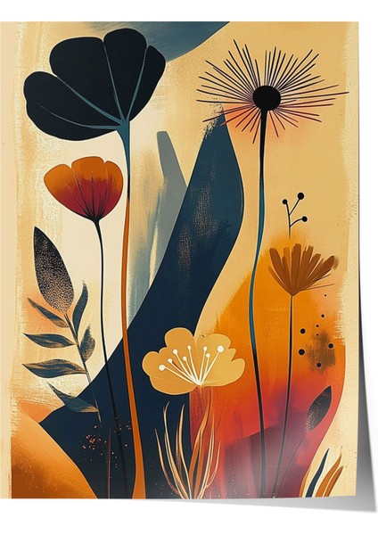 Çerçevesiz Poster, Siyah Turuncu Çiçekler, Salon Dekoru Poster No: 111564