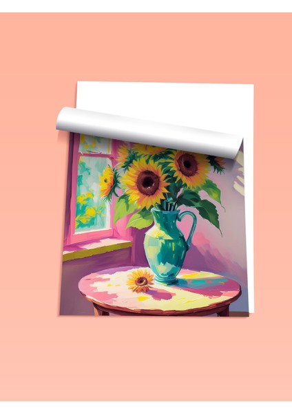 Çerçevesiz Poster, Pencerede Ayçiçekleri , Salon Dekoru Poster No: 111606 fiyatları