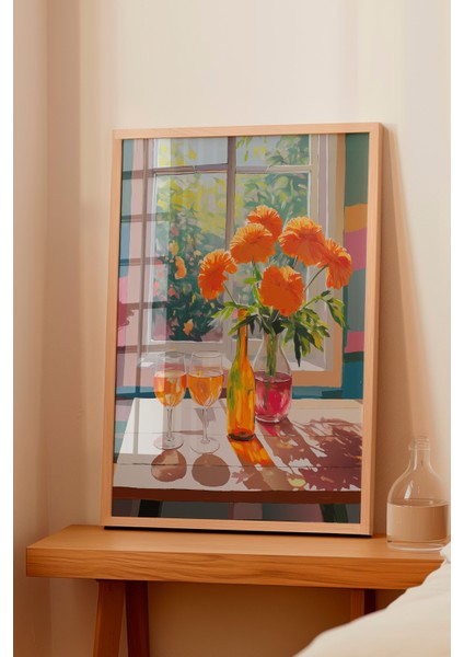 Ahşap Çerçeveli Tablo, Pencereden Kasımpatı Manzarası, Salon Dekoru Poster No: 111685 fiyatları