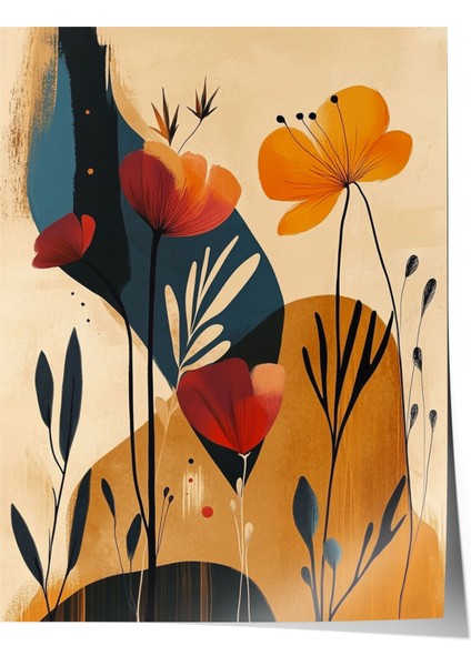 Çerçevesiz Poster, Sarı Kırmızı Gelincikler, Salon Dekoru Poster No: 111560