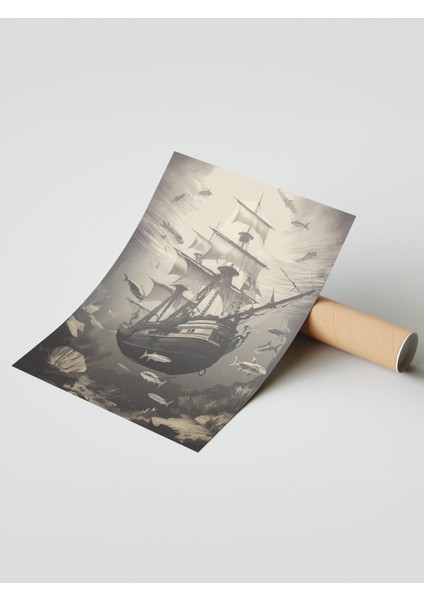Çerçevesiz Poster, Sepya Yelkenli Gemi, Salon Dekoru Poster No: 112306 modelleri
