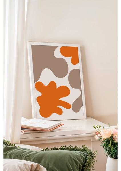 Beyaz Çerçeveli Tablo, Turuncu ve Bej Soyut Desen, Çalışma Odası Dekoru Poster No: 112337 fiyatları